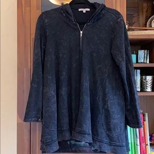 Lightweight distressed black hoodie.